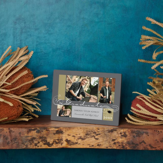 Graduate Stylish Scrolls 3 Foto Abschluss Easel Fotoplatte (Seite)
