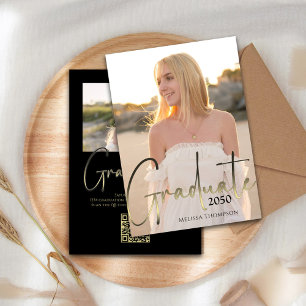 Graduate Stylish Simple Foto Gold Calligraphy Einladung