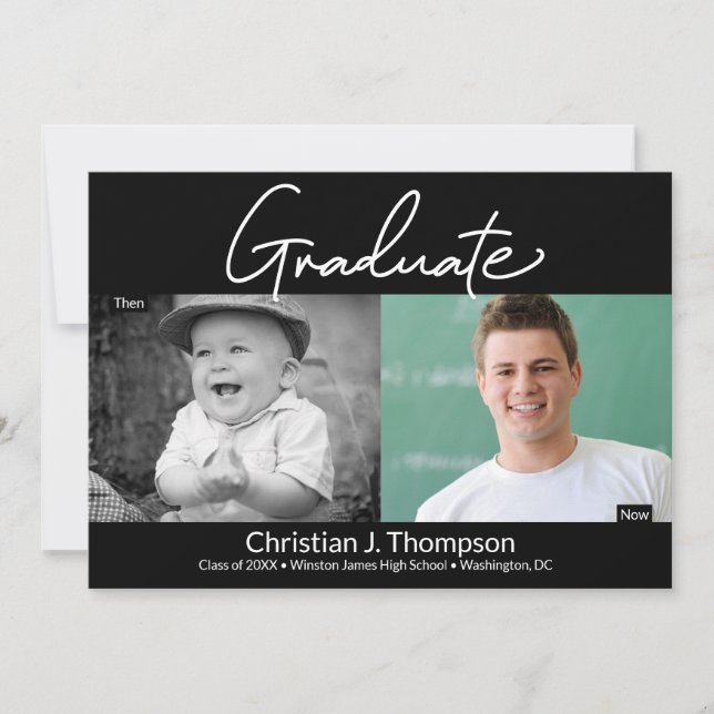 Graduate Then and Now High School Grad Foto Ankündigung (Vorderseite)