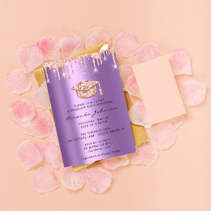 Graduate Tropfen Rose Gold Cap 3D Glam Lila Violet Einladung