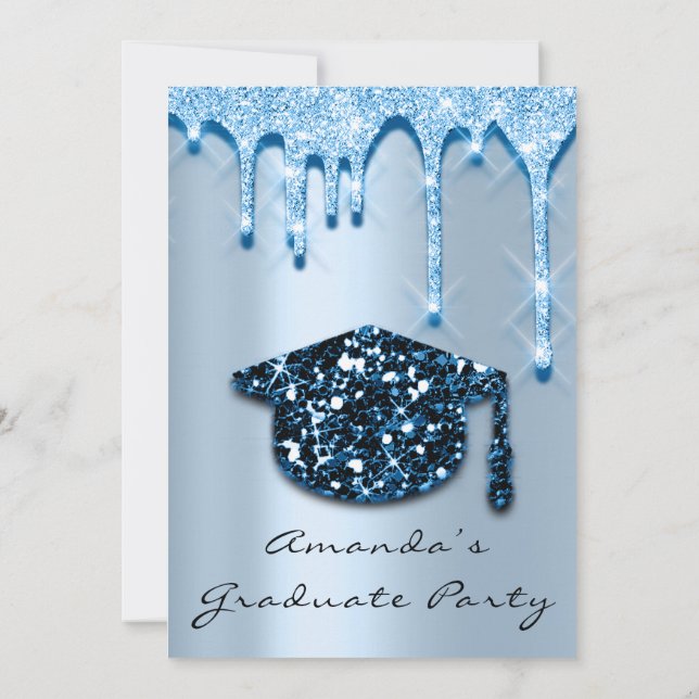 Graduate Tropfens Blue Navy Cap3D Effect Glam 🎉 Einladung (Rückseite)