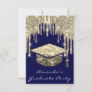 Graduate Tropfens Gold Cap 3D Glam Blue Navy Invit Einladung