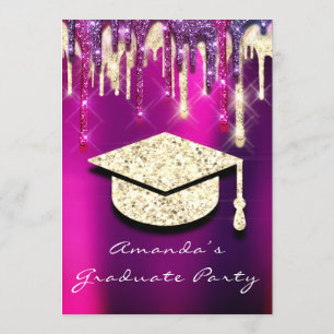 Graduate Tropfens Gold Cap Glitzer Holograph PINK Einladung