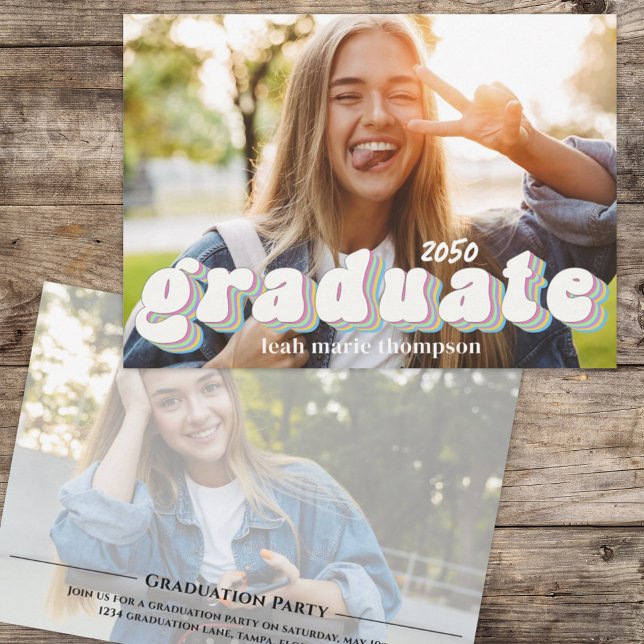 Graduate Typografy Foto Template Modern Retro Einladung (Von Creator hochgeladen)