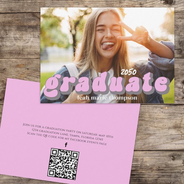 Graduate Typografy Foto Template Stilvoll Retro Einladung (Von Creator hochgeladen)