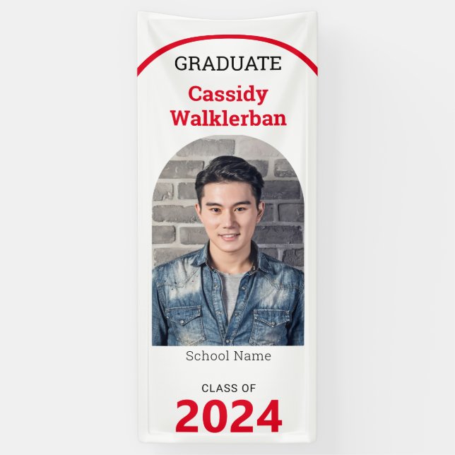 Graduate White Red Foto Abschluss Banner (Vertikal)