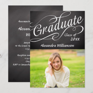 Graduate Wirbel Script Chalkboard Foto Abschluss Einladung