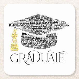 Graduate Words Graduation Cap Party Rechteckiger Pappuntersetzer