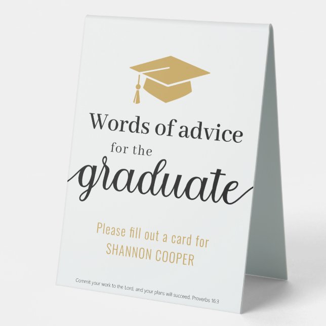Graduate Words of Wisdom Black Gold Tischaufsteller (Vorderseite)
