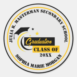 Graduate Yellow Schwarz-weiß Abschluss Classic Runder Aufkleber