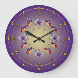 Graduated Purple and Yellow  Butterfly Ring Große Wanduhr