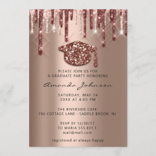 GraduateParty Tropfen Rose Gold Cap3D Effekt Einladung