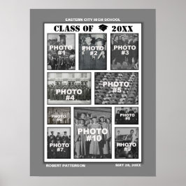 Graduation 10 Photos Collage Poster Gris