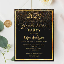Graduation 2023 fête noir glam or invitation
