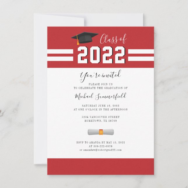 Graduation 2024 Simple Red White Party Invitation (Devant)