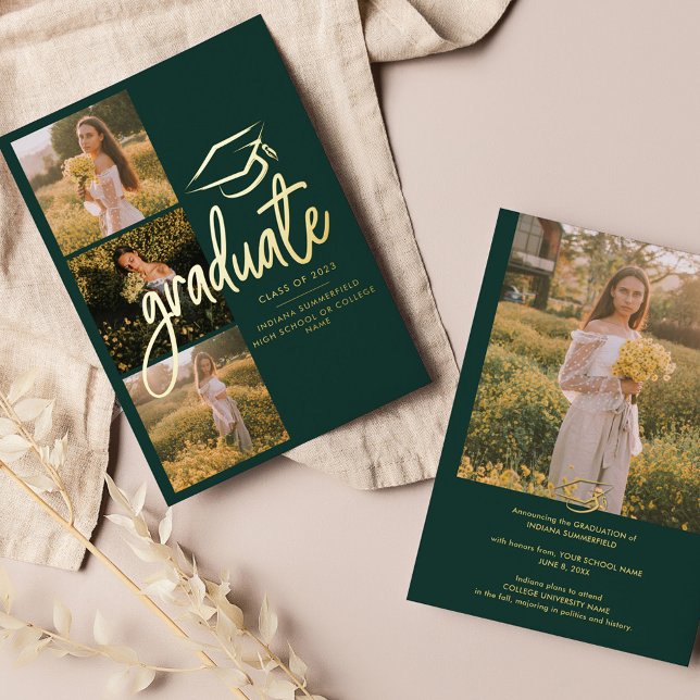 Graduation 2025 Green Photo Gold Foil Faire-part (Créateur téléchargé)