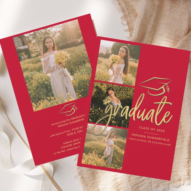 Graduation 2025 Photo Collage Grad Faire-part (Graduation 2025 Photo Collage Grad Red Announcement)