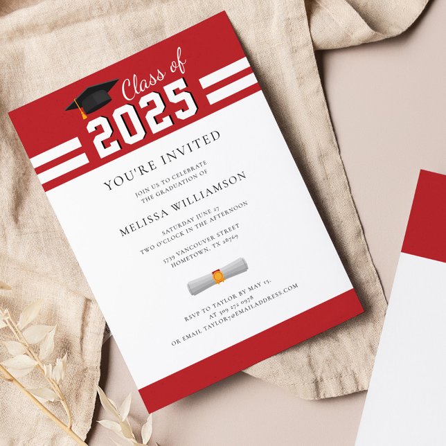 Graduation 2025 Red White Grad Party Invitation (Graduation 2025 Party Red White Invitation)
