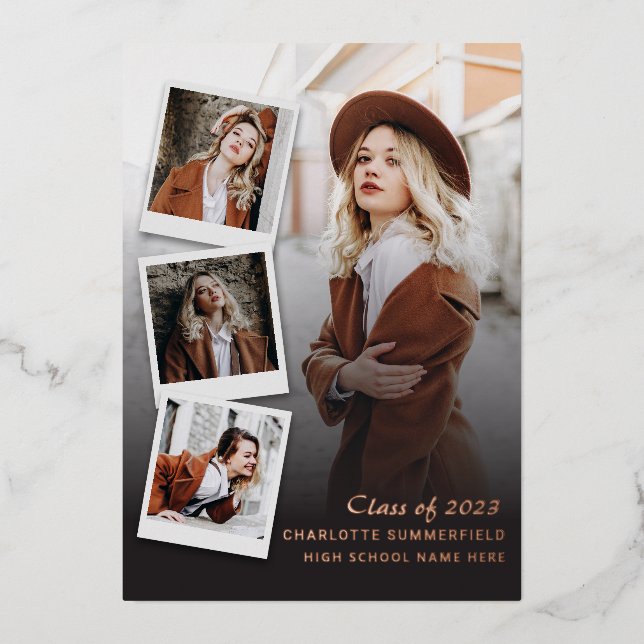 Graduation 2025 Rose photo Faire-part Gold Foil (Recto)