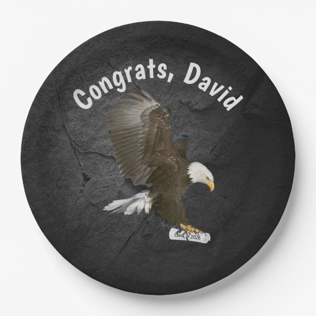 Graduation 2026 Bald Eagle with Diploma and Name Pappteller (Vorderseite)
