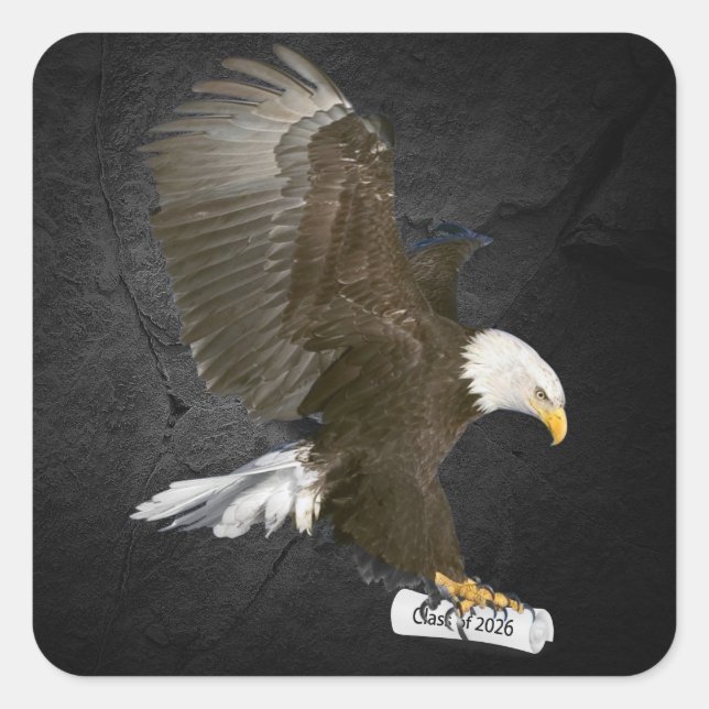 Graduation 2026 Bald Eagle with Diploma   Quadratischer Aufkleber (Vorderseite)