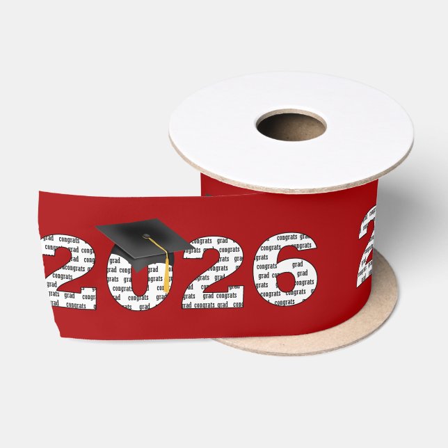 Graduation 2026 Congrats Grad Word Cloud on Red Satinband (Spule)