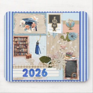 Graduation 2026 Girl in Old School, Blue Mousepad