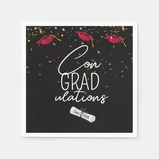 Graduation 2026 Graduation Confetti and Red Caps Serviette (Vorderseite)