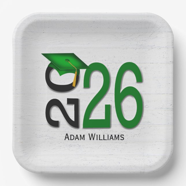 Graduation 2026 Green and Black On Wood Pappteller (Vorderseite)