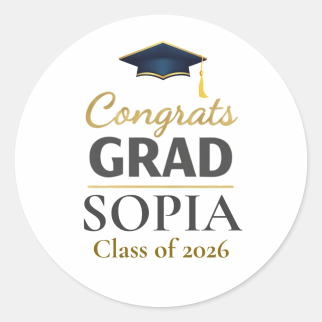 Graduation 2026 Personalized Congrats Grad Runder Aufkleber (Vorderseite)