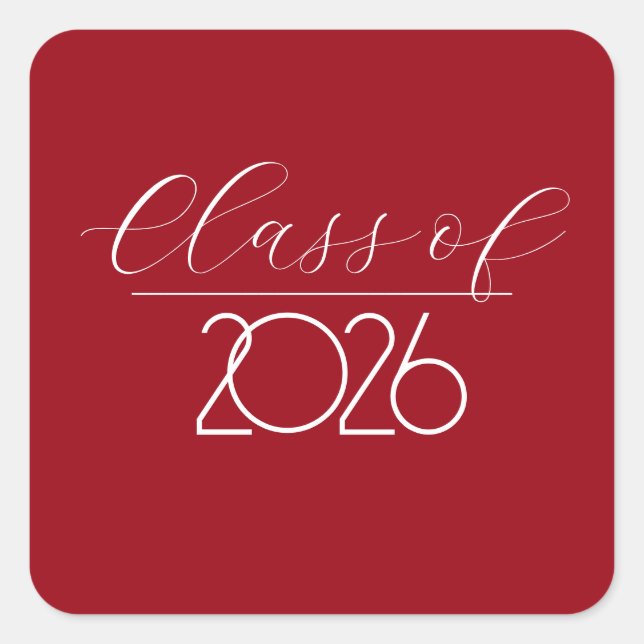 Graduation 2026 Red and White Quadratischer Aufkleber (Vorderseite)