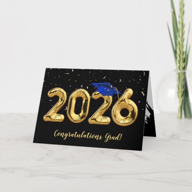 Graduation 2026 With Blue Cap and Confetti Karte (Vorderseite)