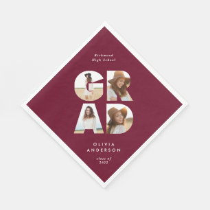 Graduation 4 photo modern personalised burgundy serviette