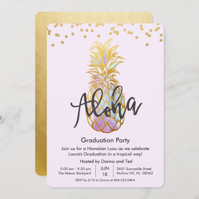 Graduation Aloha Luau Party Invitation (Devant / Derrière)