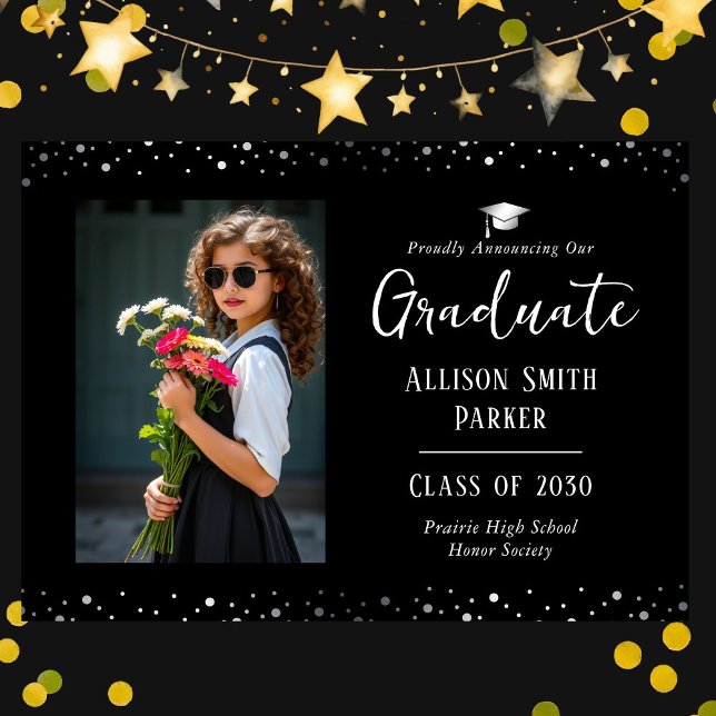Graduation Announcement Black and Silver Photo (Von Creator hochgeladen)