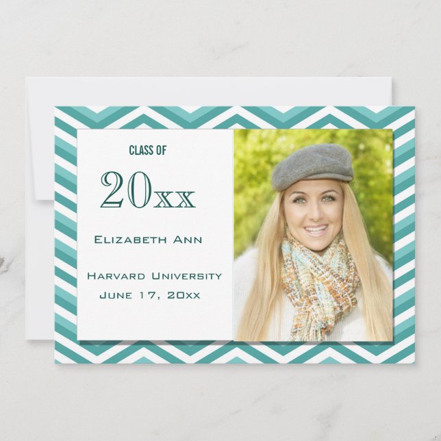 Graduation Aqua Chevron Party Invitation (Devant)