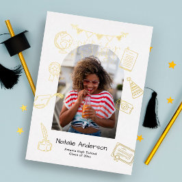 Graduation Arch Photo Hand Drawn Gold Announcement Folieneinladung