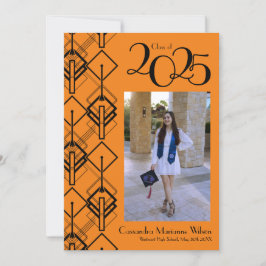 Graduation Art Déco Faire-part noir orange