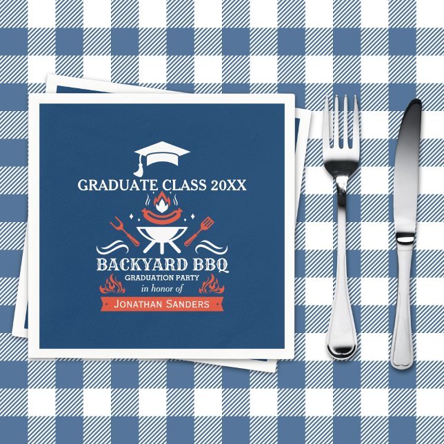 Graduation BBQ Backyard Navy Blue Serviette (Von Creator hochgeladen)