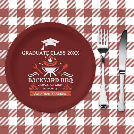 Graduation BBQ Backyard Party Red color Pappteller