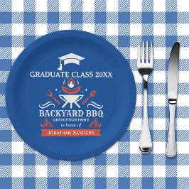 Graduation BBQ Party Backyard Blue Pappteller