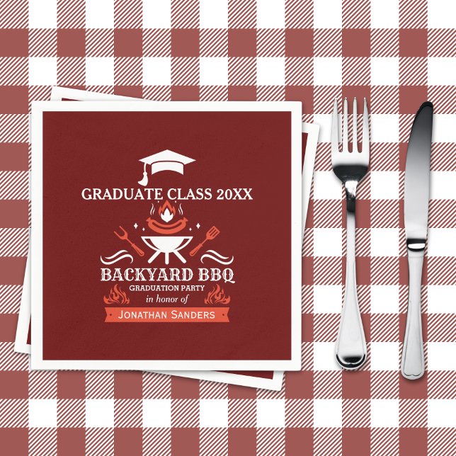 Graduation BBQ Party Backyard Red Background Serviette (Von Creator hochgeladen)
