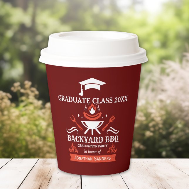 Graduation BBQ Party Backyard Red Color Pappbecher (Von Creator hochgeladen)