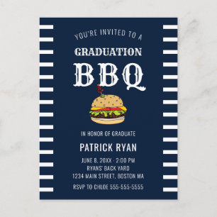 Graduation BBQ Party Bleu Blanc Blancs Invitation