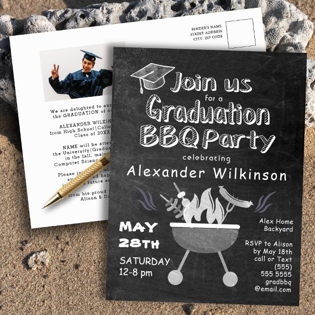 Graduation BBQ Party Chalkboard Photo Invitation (Créateur téléchargé)