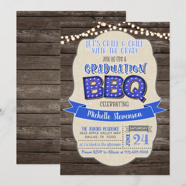 Graduation BBQ Party Invitation - Grill & Chill Bl (Devant / Derrière)