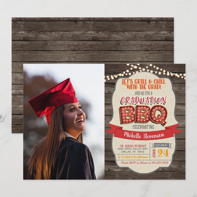 Graduation BBQ Party Invitation - Grill & Chill RP (Devant / Derrière)