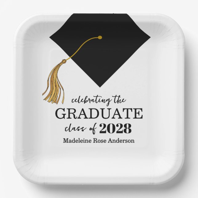 Graduation Black Cap And Tassel Photo Open House  Pappteller (Vorderseite)