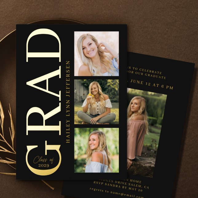 Graduation Black Gold Foil Graduate Invitation (Créateur téléchargé)