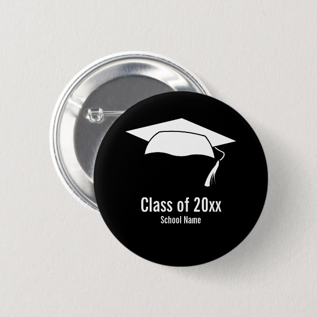 Graduation Black White School Name Class of 2026 Button (Vorne & Hinten)